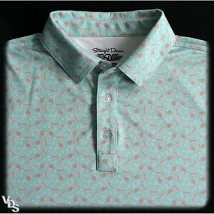 Straight Down Performance Polo Whiskey on the Rocks Print Mens M Edgewood Valley